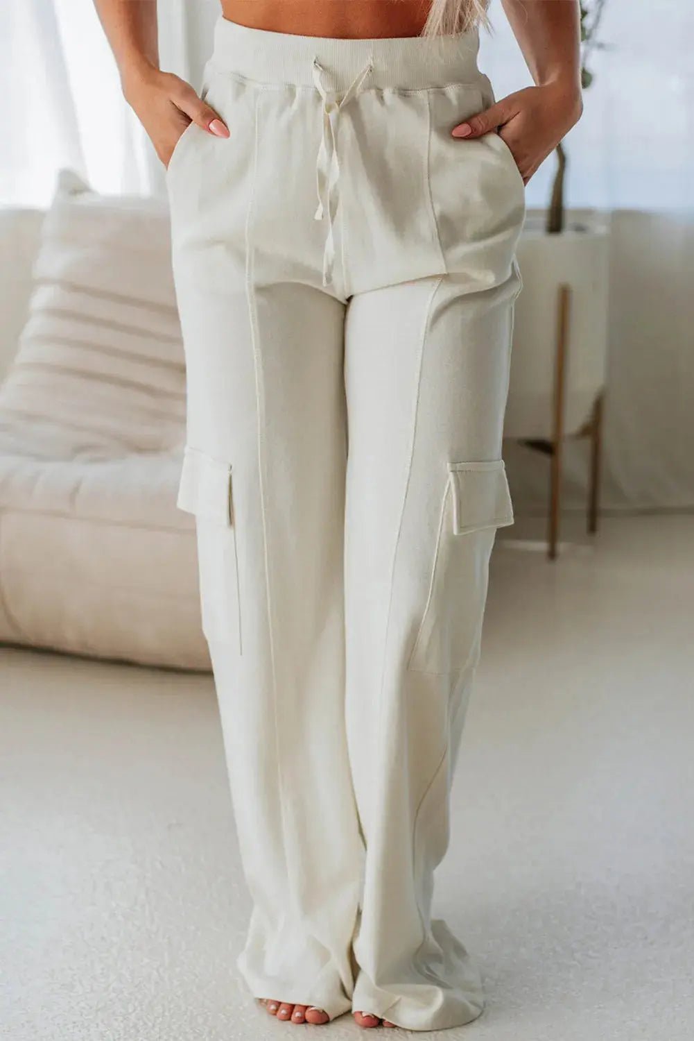 Drawstring High Waist Pants with Pockets - GlossiChic CollectionJeans, Pants, & Shorts