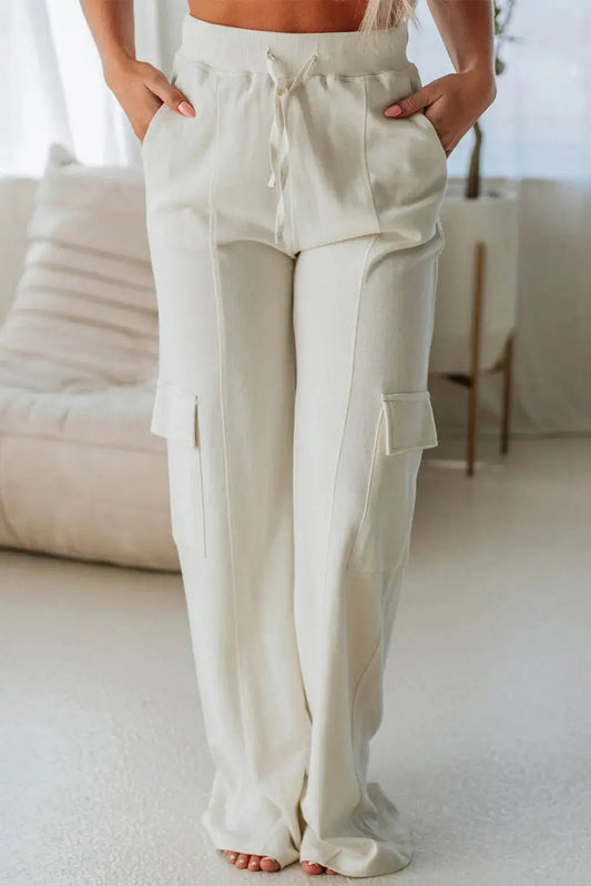 Drawstring High Waist Pants with Pockets - GlossiChic CollectionJeans, Pants, & Shorts