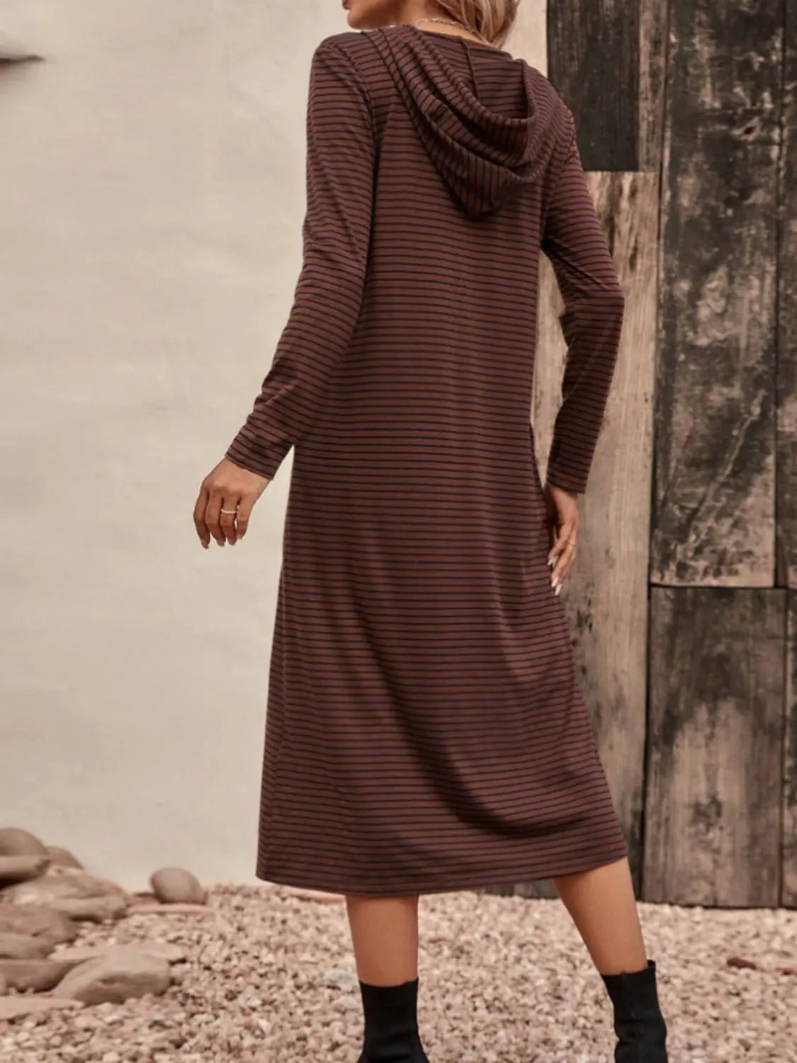 Striped Zip Front Hooded Dress Trendsi