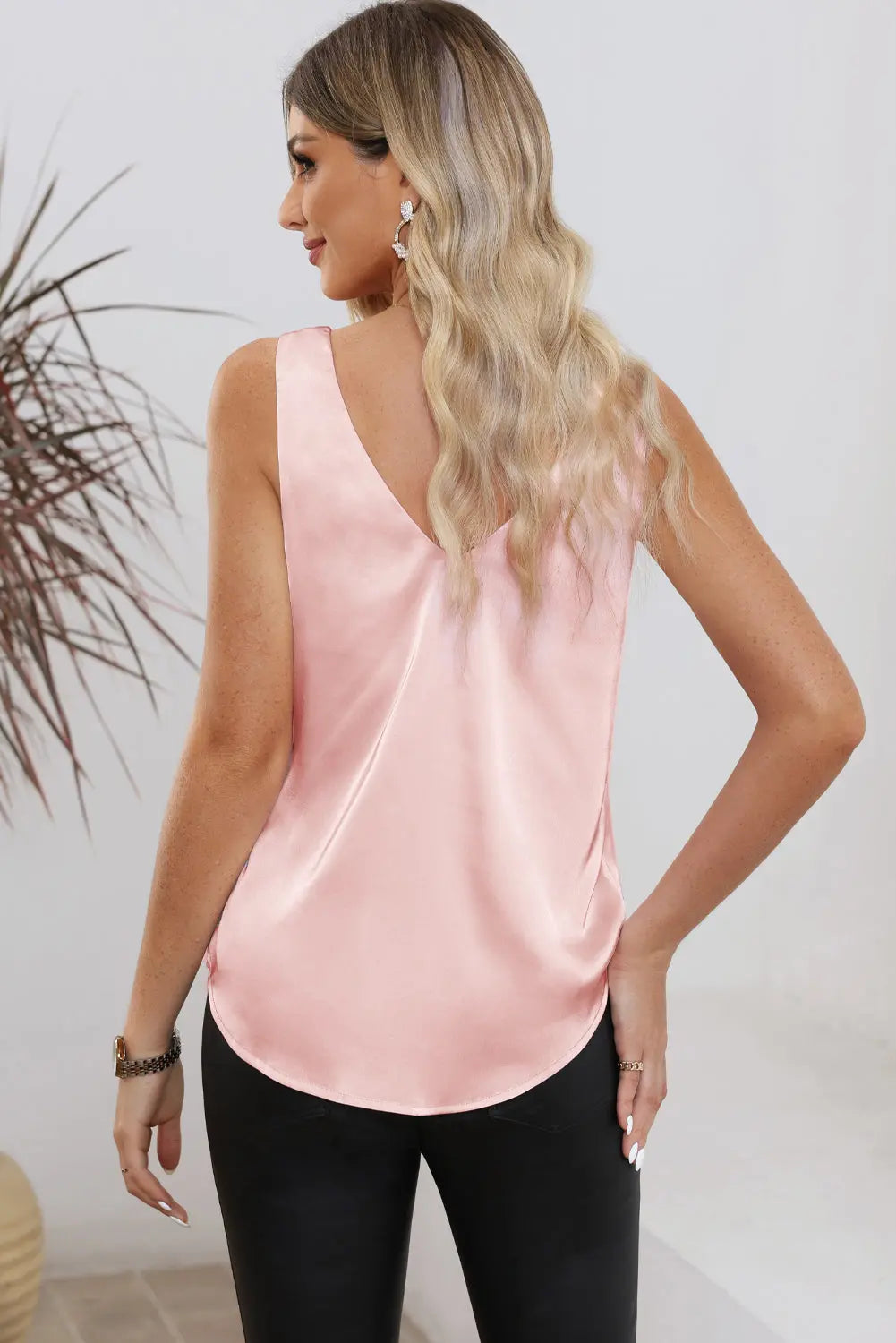 Solid V-Neck Wide Strap Tank - GlossiChic Collection Blush Pink / S GlossiChic Collection Shirts & Tops