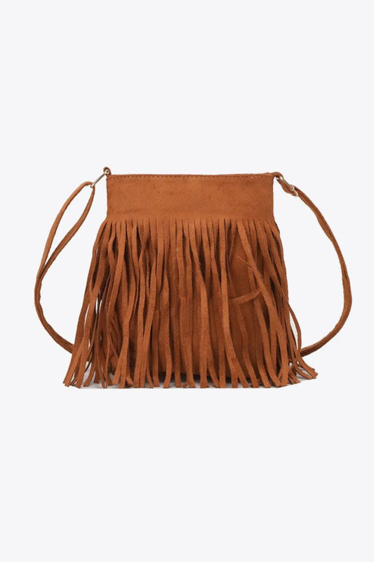 PU Leather Crossbody Bag with Fringe - GlossiChic Collection