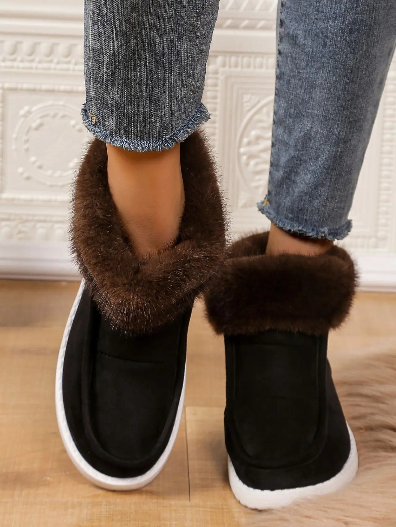 Faux Fur Suede Round Toe Sneakers GlossiChic Collection