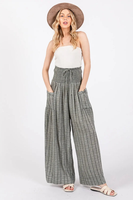 Cotton Gauze Wash Stripe Pants - GlossiChic Collection