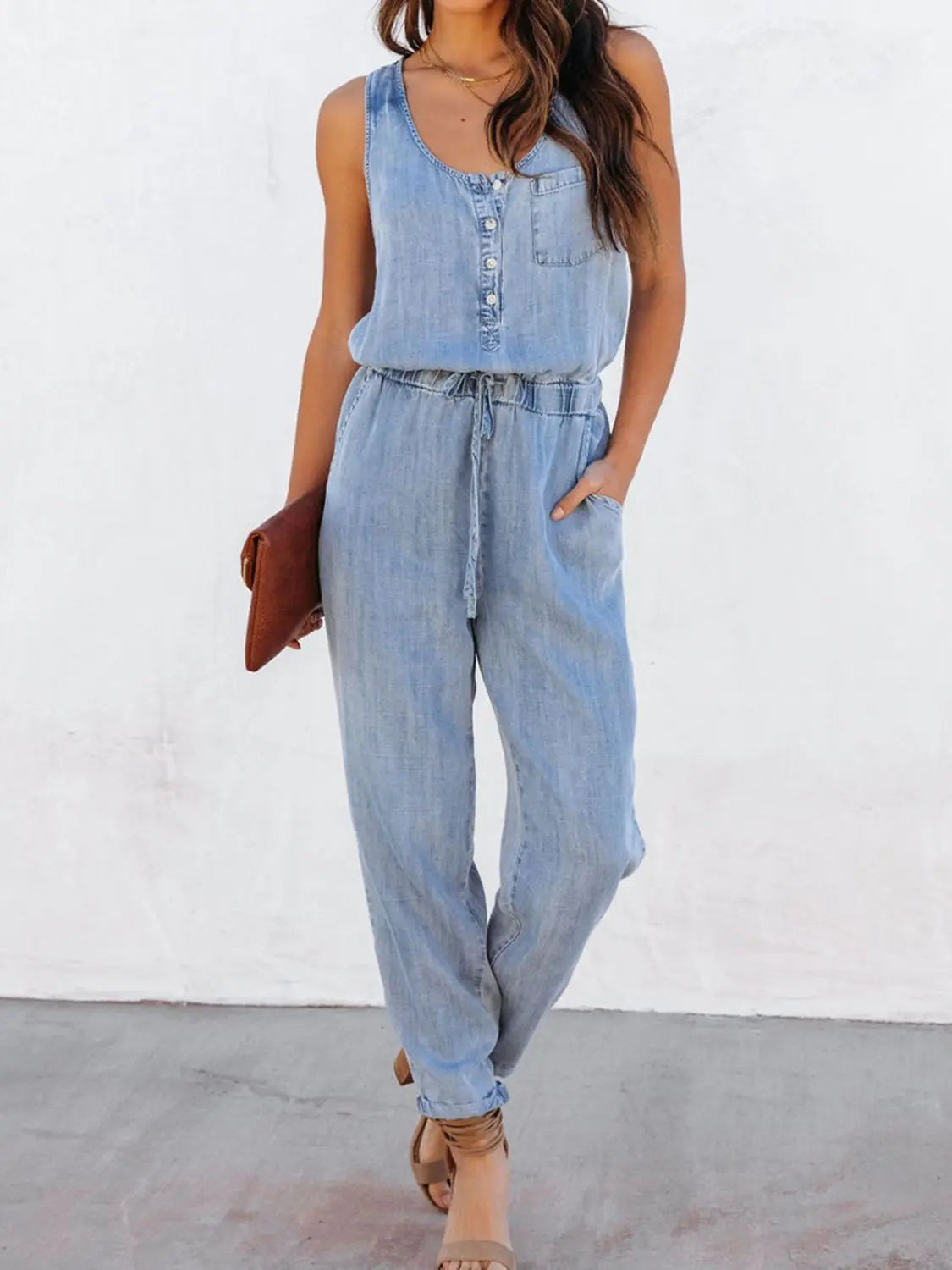 Drawstring Waist Sleeveless Jumpsuit - GlossiChic Collection