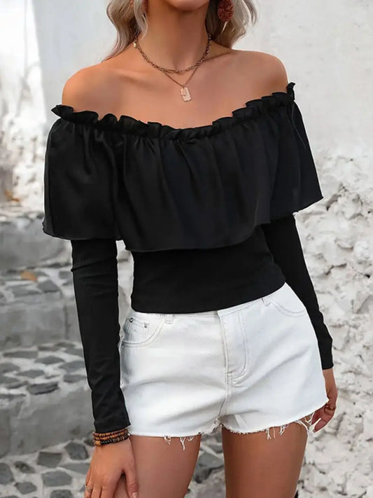 Ruffled Off-Shoulder Long Sleeve Blouse Trendsi