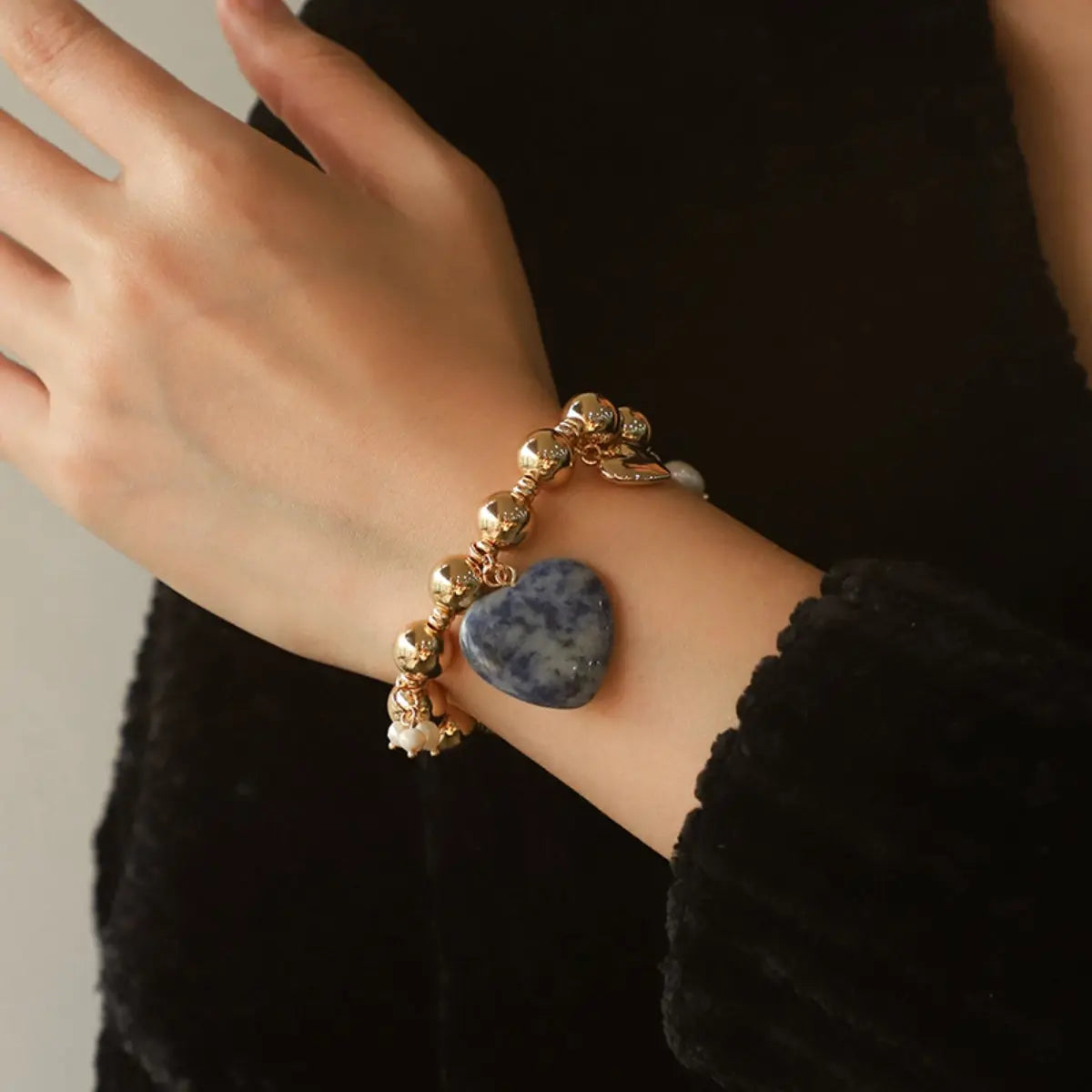 Natural Stone Gold-Plated Heart Bracelet Trendsi