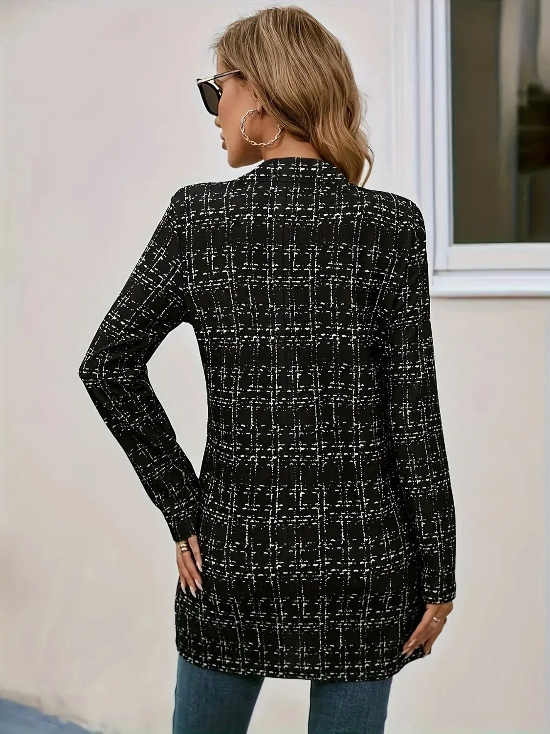 Plaid Open Front Long Sleeve Blazer GlossiChic Collection