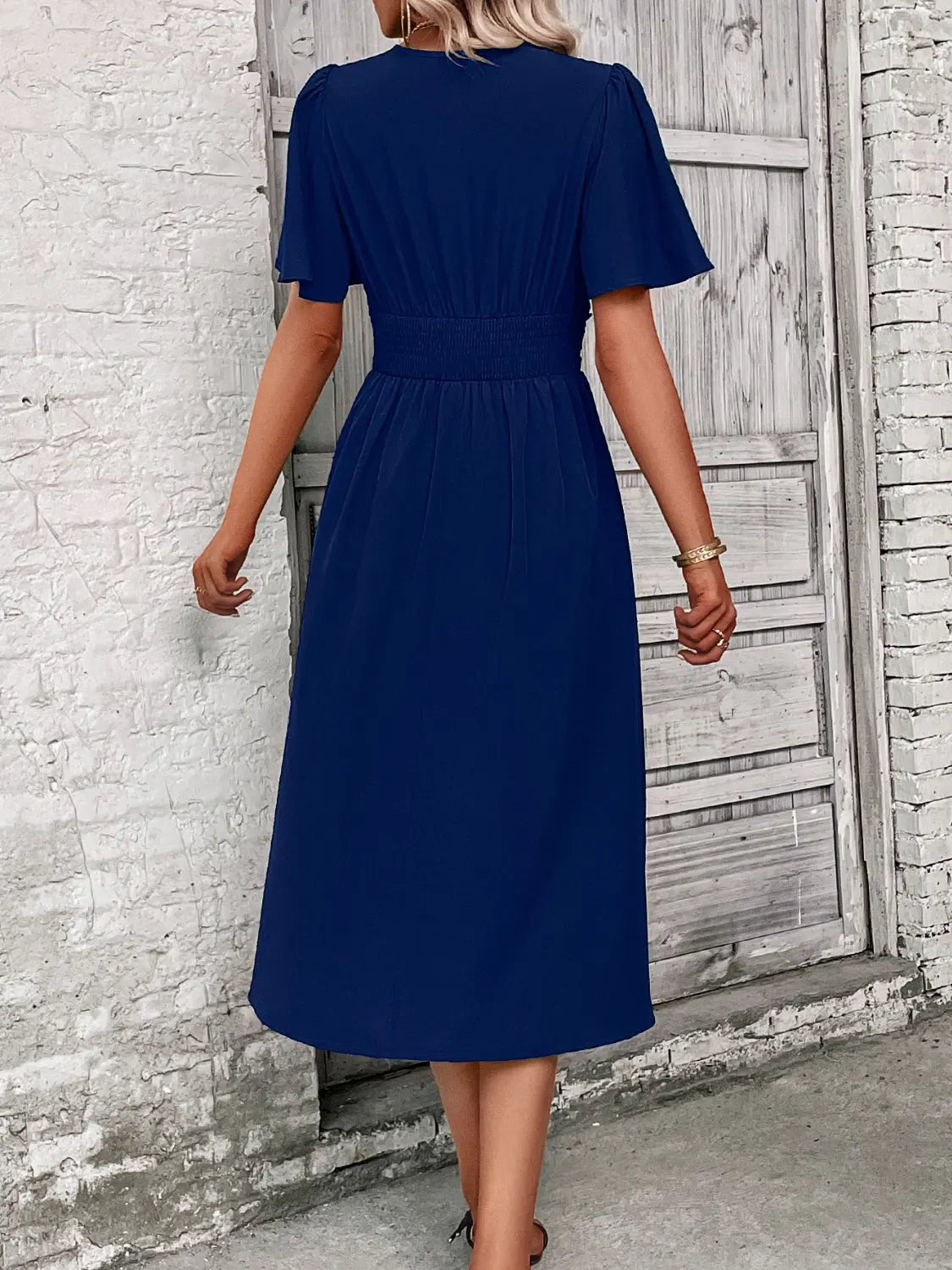 Surplice Flutter Sleeve Midi Dress Trendsi