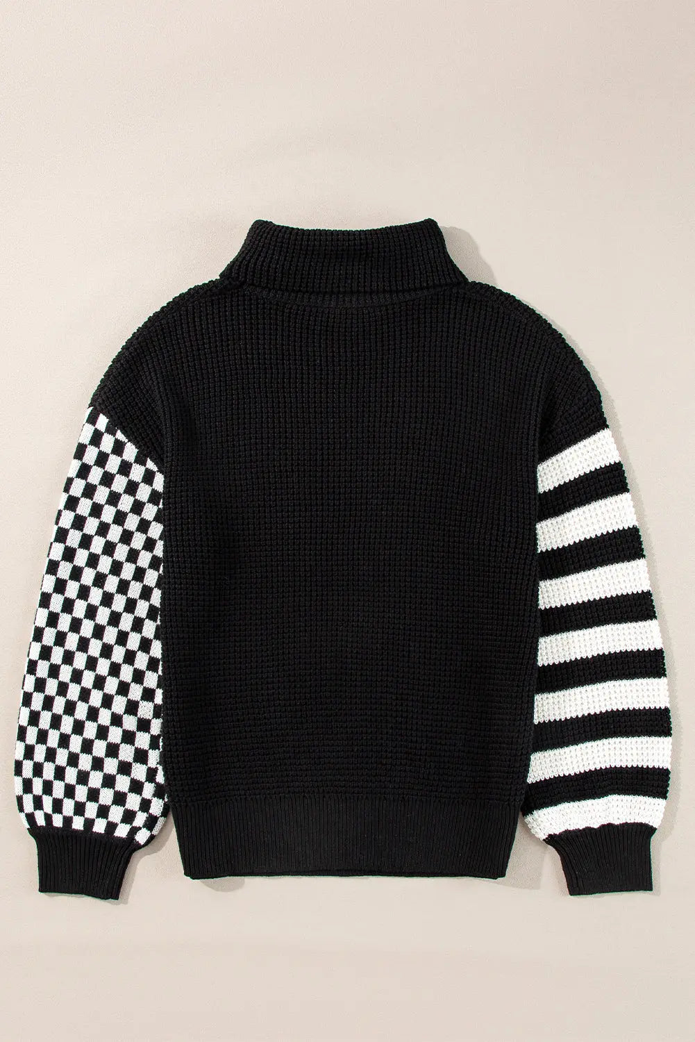 Striped & Checkered Turtleneck Dropped Shoulder Sweater GlossiChic Collection