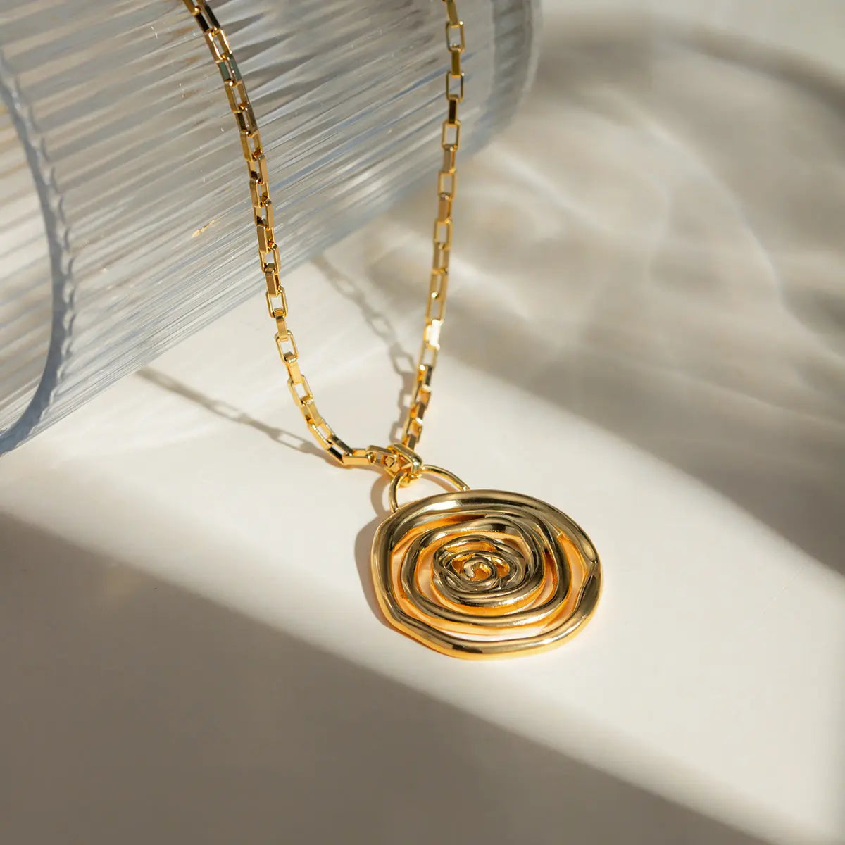 18K Gold-Plated Stainless Steel Spiral Pendant Necklace - GlossiChic Collection