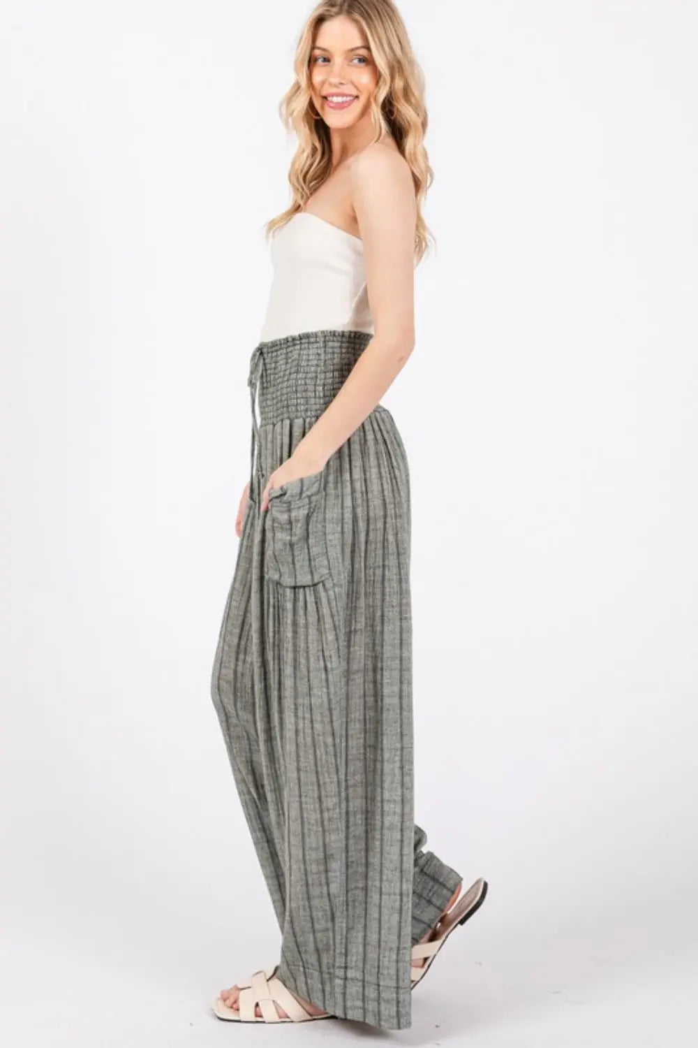 Cotton Gauze Wash Stripe Pants - GlossiChic Collection