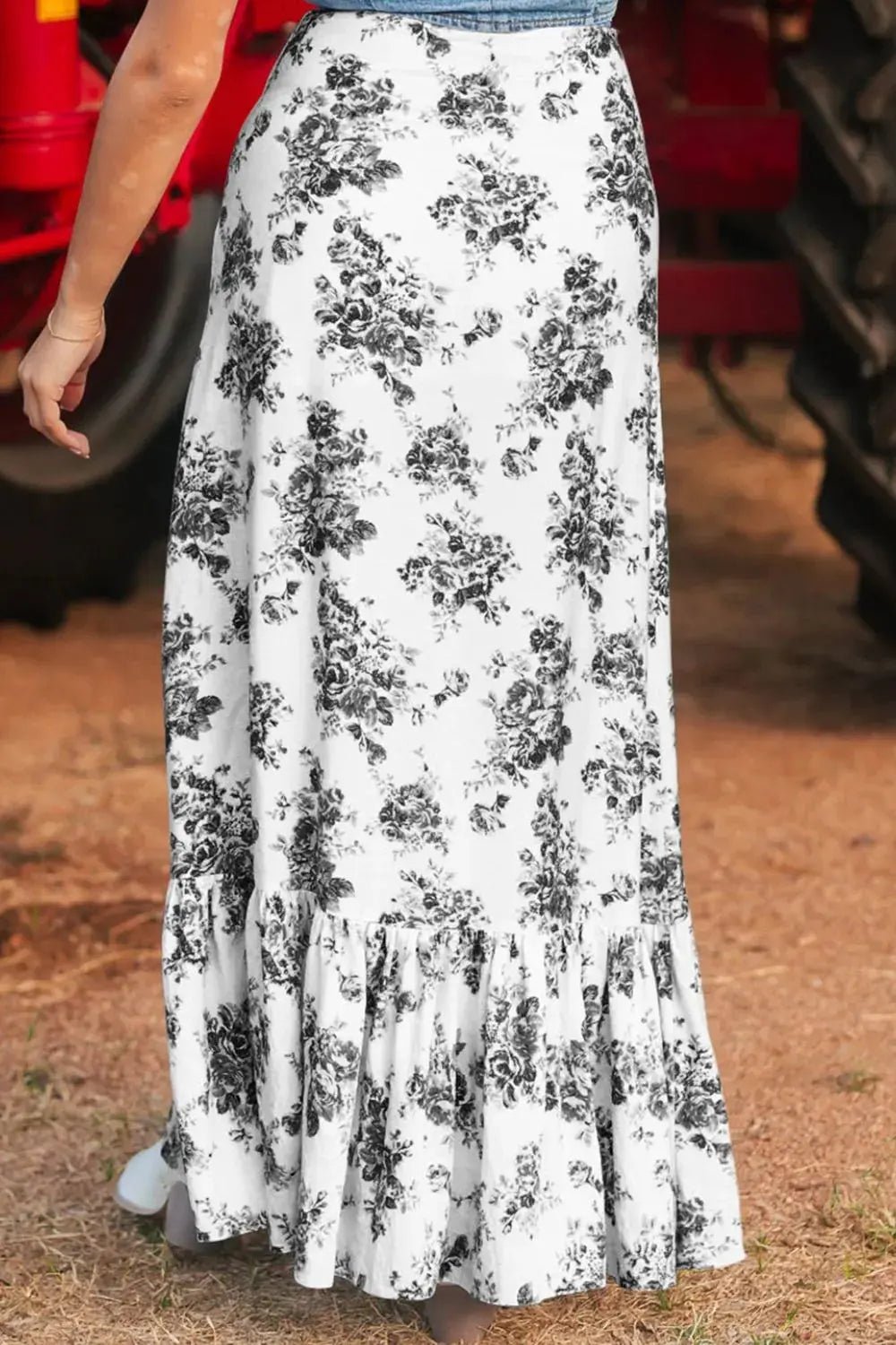 Floral High Waist Ruffle Split Maxi Skirt - GlossiChic CollectionDresses