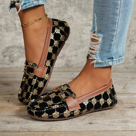 Floral PU Leather Flat Loafers - GlossiChic CollectionShoes