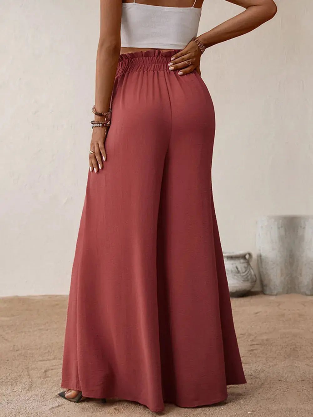 Frill Tied Wide Leg Pants - GlossiChic CollectionJeans, Pants, & Shorts
