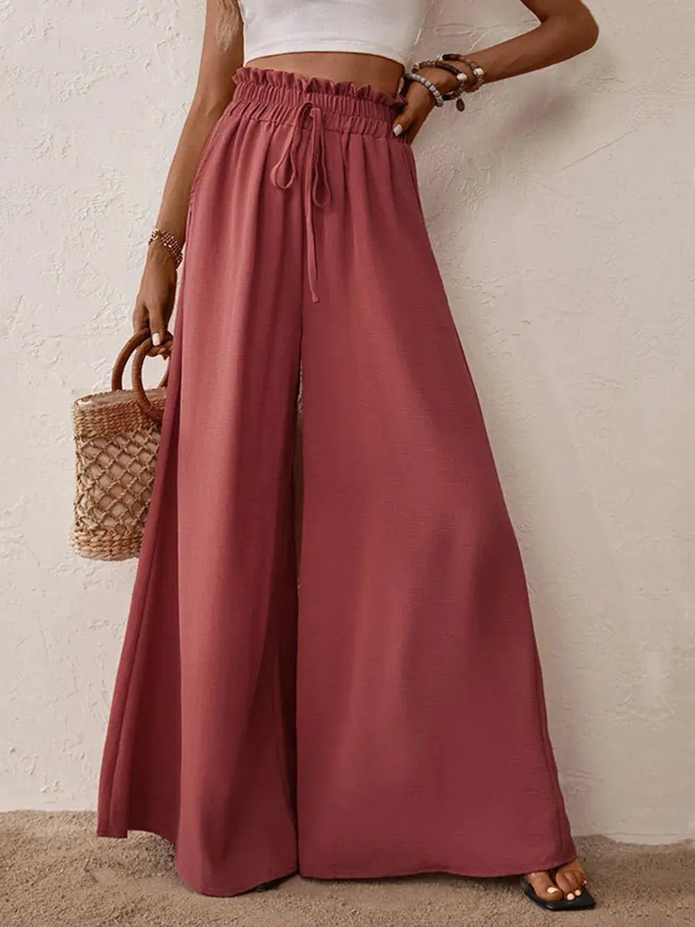 Frill Tied Wide Leg Pants - GlossiChic CollectionJeans, Pants, & Shorts