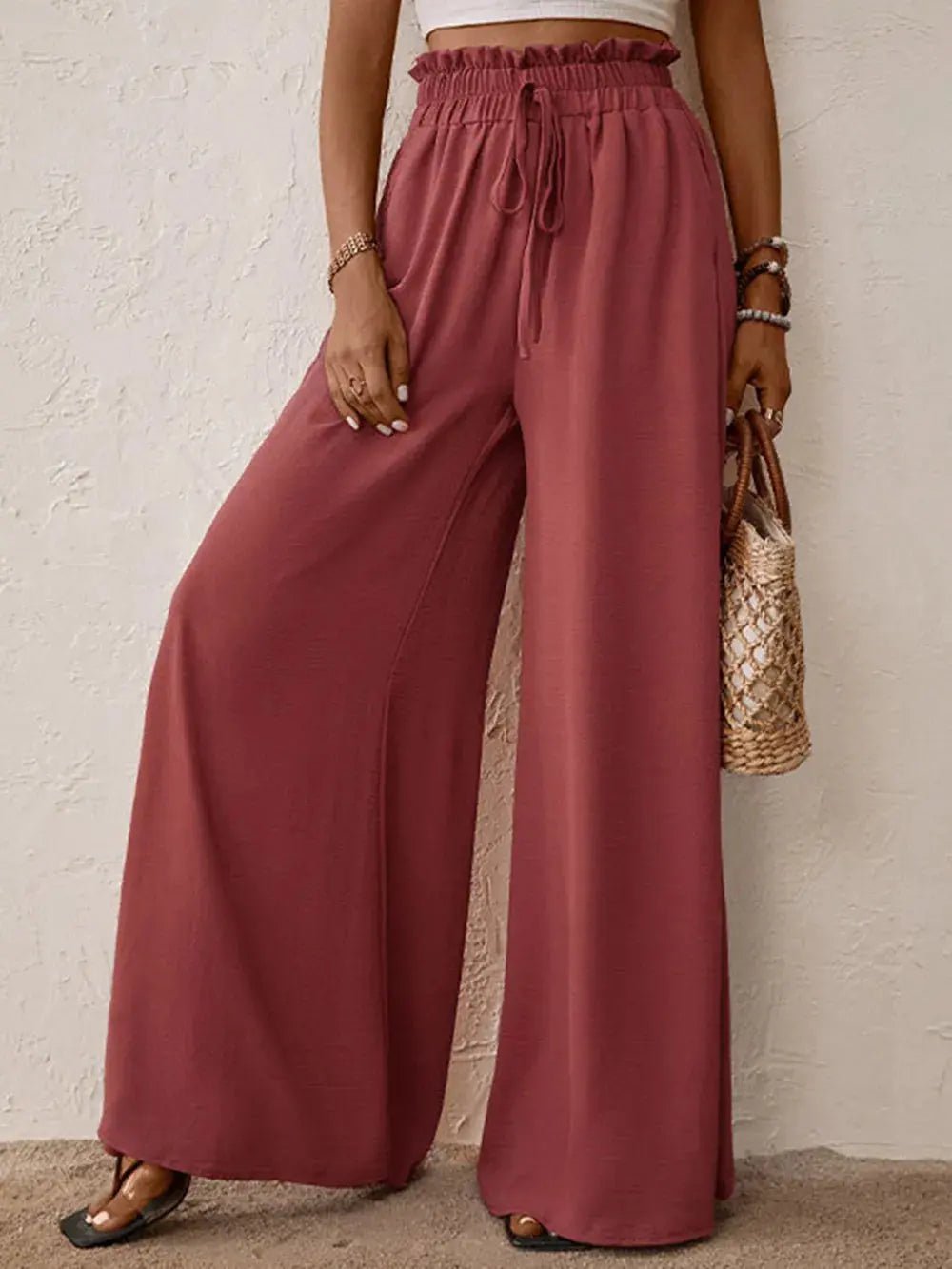 Frill Tied Wide Leg Pants - GlossiChic CollectionJeans, Pants, & Shorts