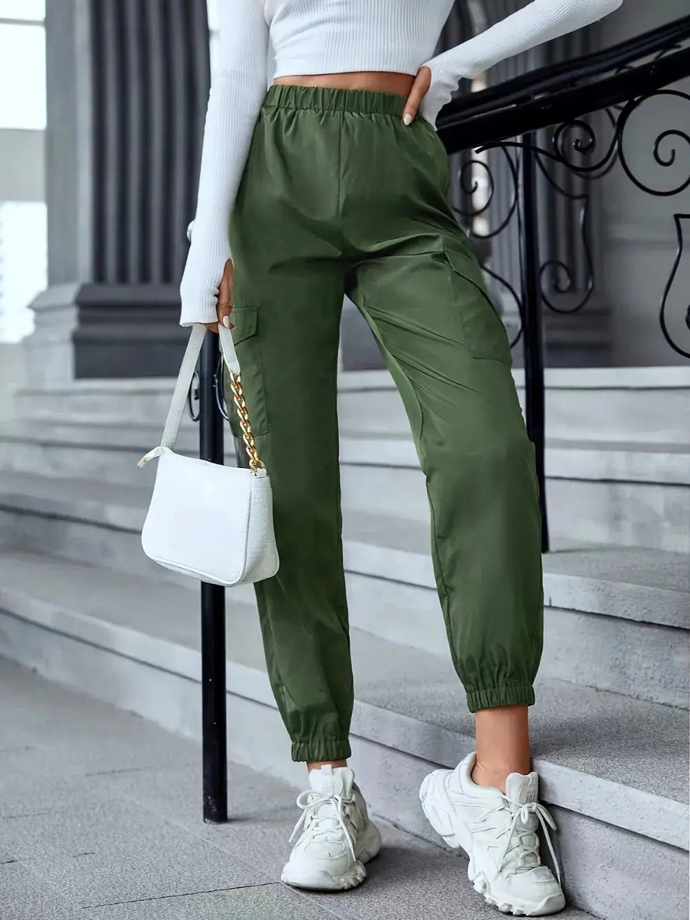 Full Size Elastic Waist Pants with Pockets - GlossiChic CollectionJeans, Pants, & Shorts