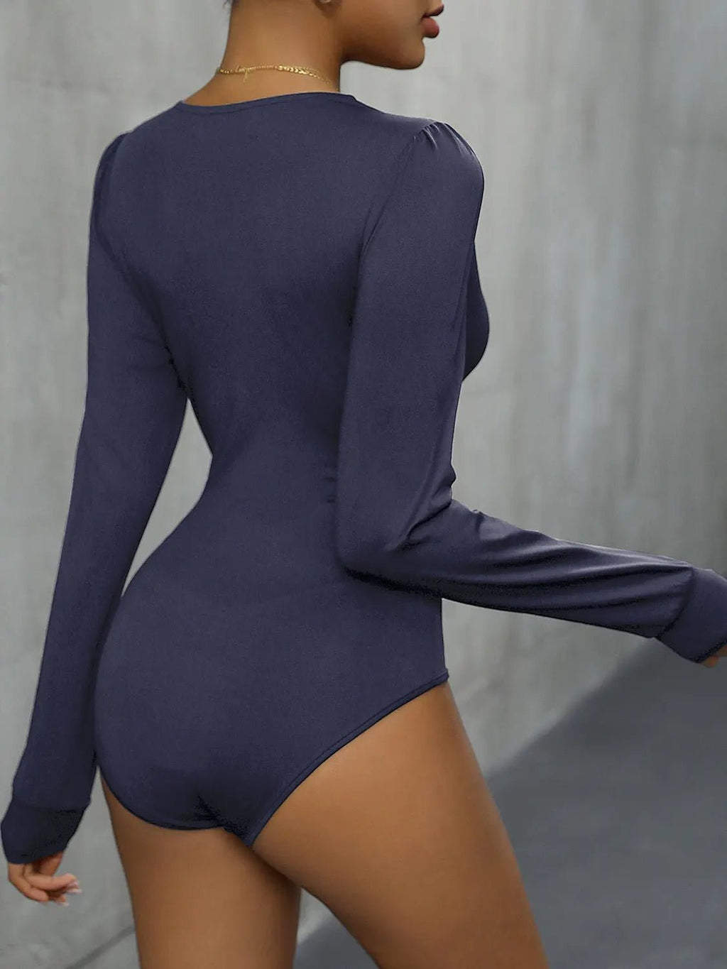 Lace Detail Plunge Long Sleeve Bodysuit - GlossiChic CollectionBodysuits