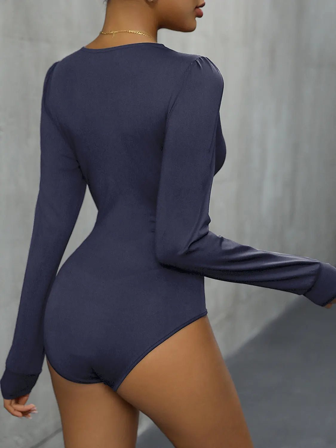 Lace Detail Plunge Long Sleeve Bodysuit - GlossiChic CollectionBodysuits