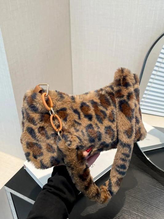 Leopard Fluff Shoulder Bag - GlossiChic Collectionhandbags