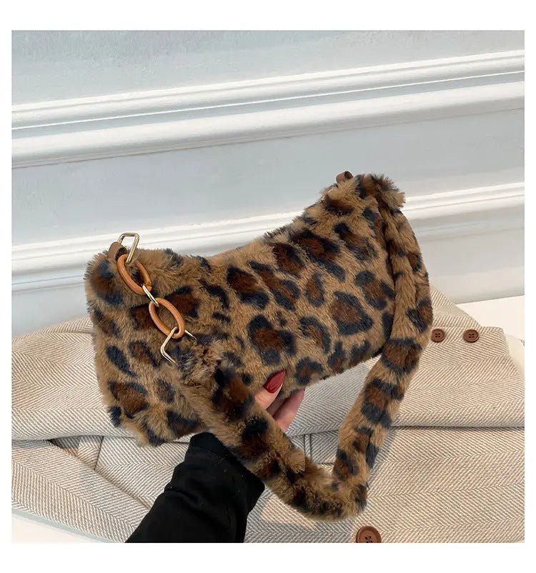 Leopard Fluff Shoulder Bag - GlossiChic Collectionhandbags
