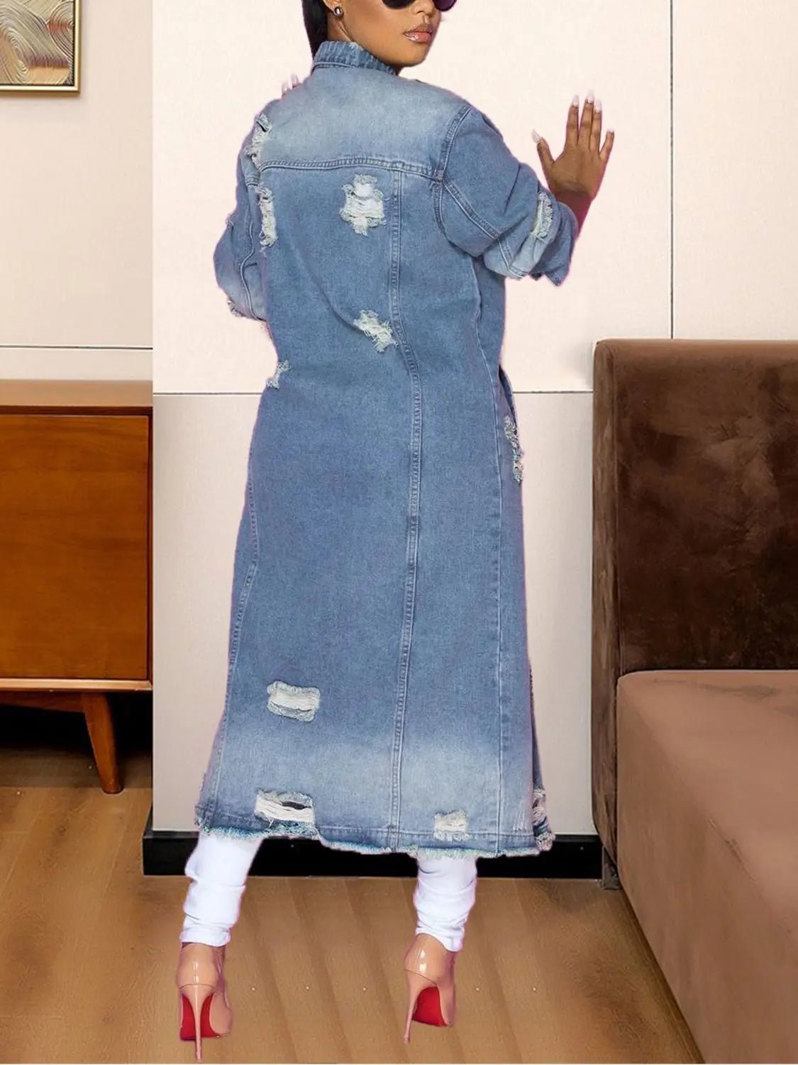 Long Sleeve Raw Hem Denim Jacket - GlossiChic CollectionBlazer & Cardigan