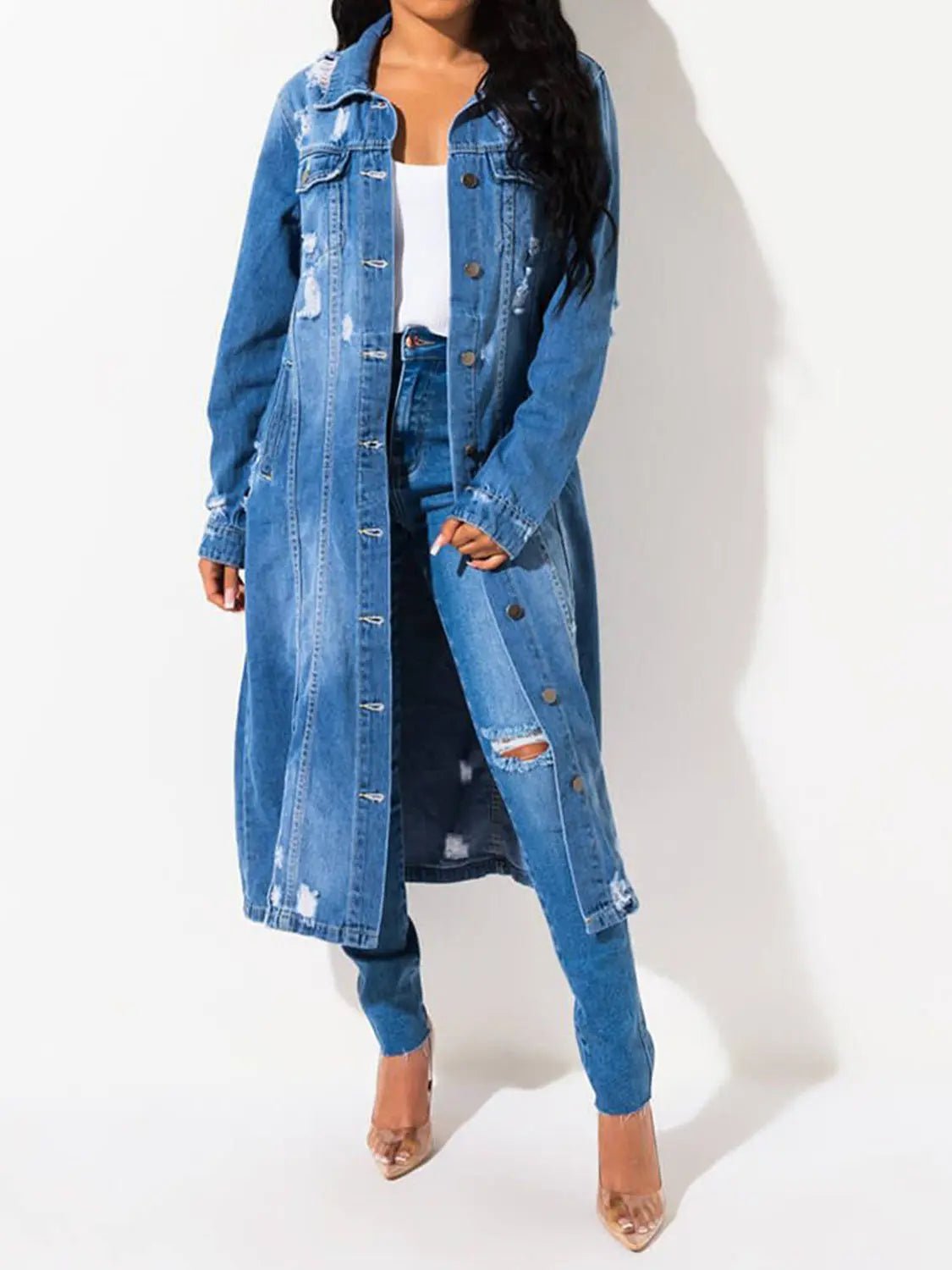 Long Sleeve Raw Hem Denim Jacket - GlossiChic CollectionBlazer & Cardigan