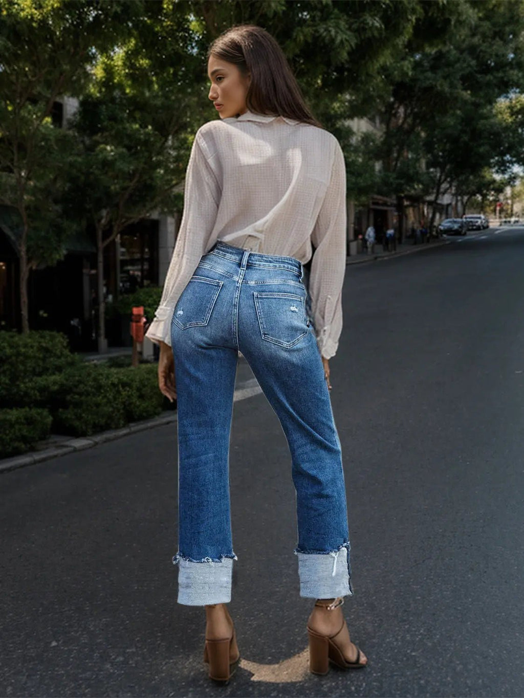 Mid - Rise Waist Jeans with Pockets - GlossiChic CollectionJeans, Pants, & Shorts