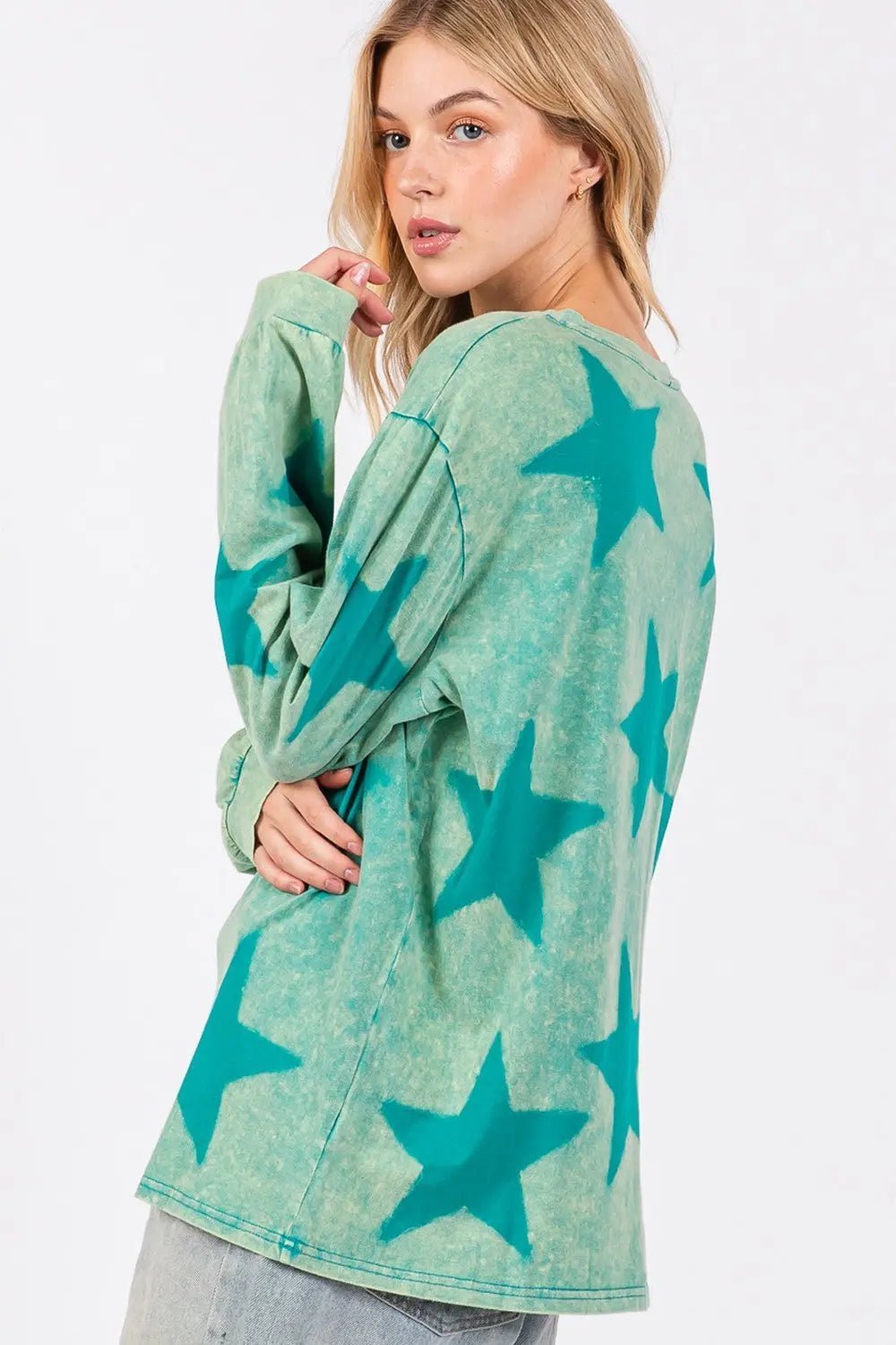 Mineral Wash Star Pattern T-Shirt - GlossiChic CollectionShirts & Tops