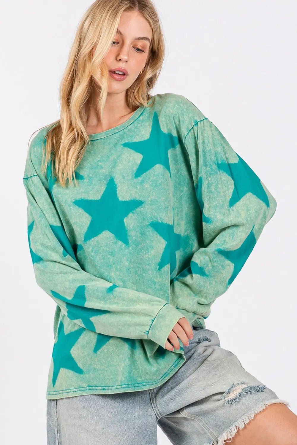 Mineral Wash Star Pattern T-Shirt - GlossiChic CollectionShirts & Tops
