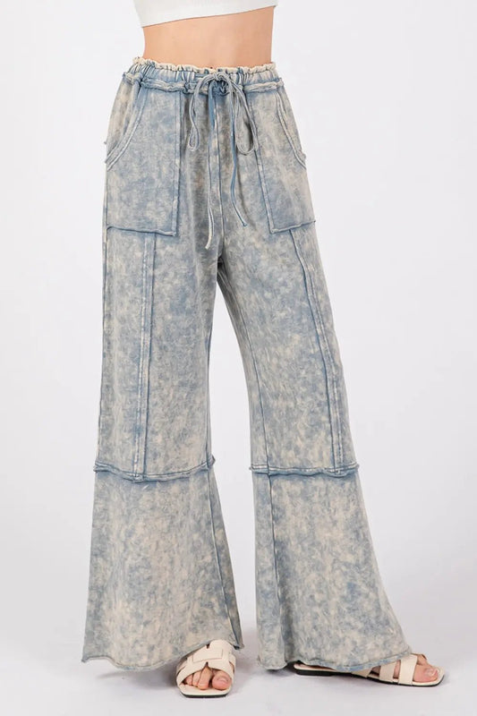 Mineral Washed Terry Wide Leg Pants - GlossiChic CollectionJeans, Pants, & Shorts