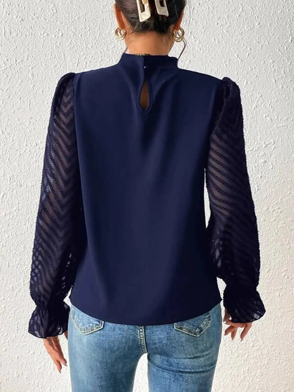 Mock Neck Flounce Sleeve Blouse - GlossiChic CollectionShirts & Tops