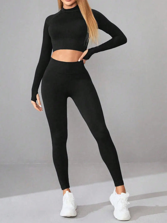 Mock Neck Long Sleeve Top and Leggings Active Set - GlossiChic CollectionActivewear