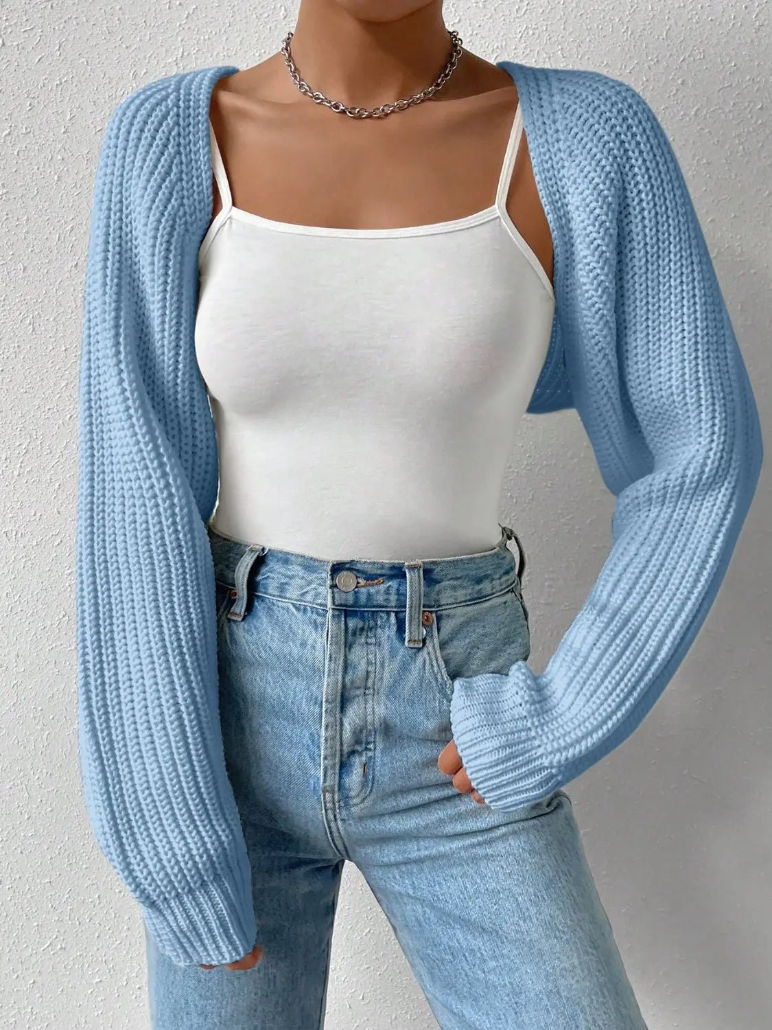 Open Front Long Sleeve Cropped Cardigan - GlossiChic CollectionBlazer & Cardigan