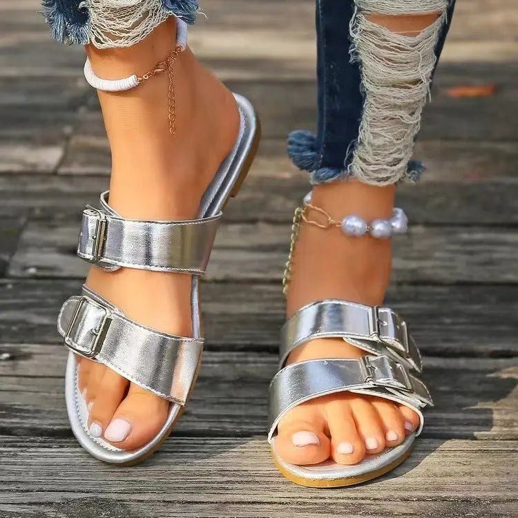 Open Toe Double Buckle Sandals - GlossiChic CollectionShoes & Accessories