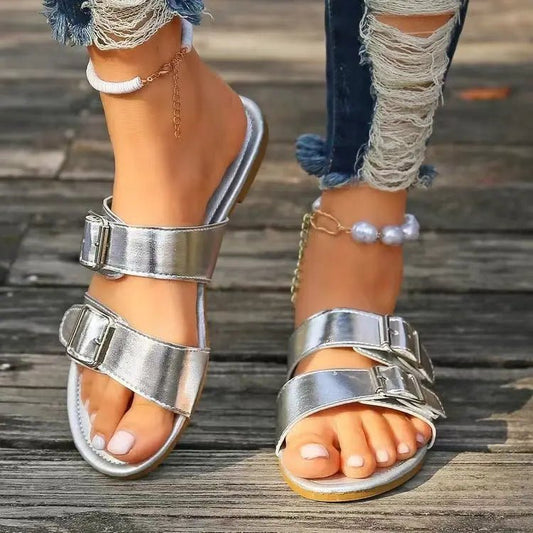 Open Toe Double Buckle Sandals - GlossiChic CollectionShoes & Accessories