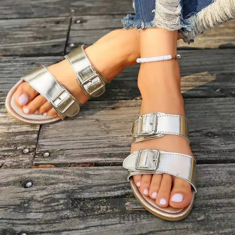 Open Toe Double Buckle Sandals - GlossiChic CollectionShoes & Accessories