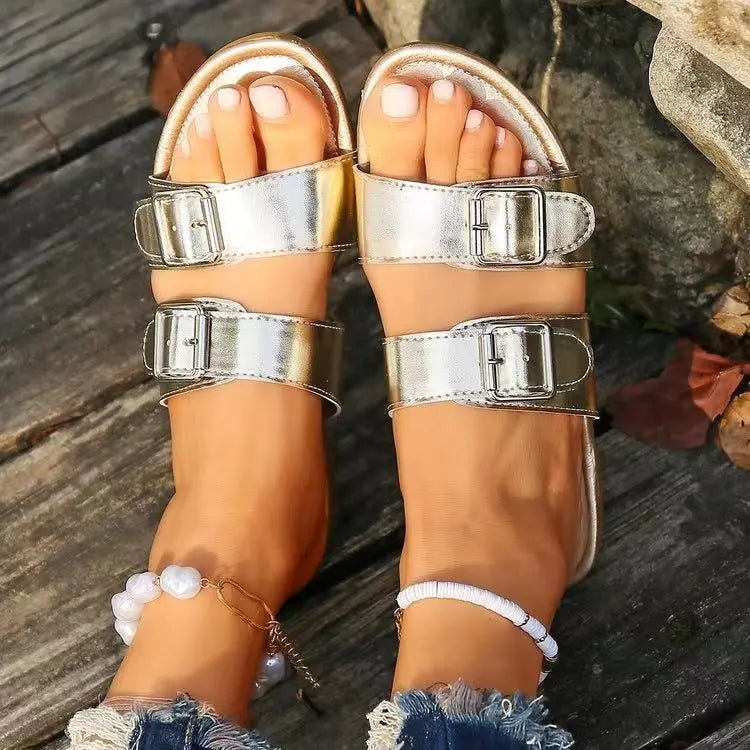 Open Toe Double Buckle Sandals - GlossiChic CollectionShoes & Accessories