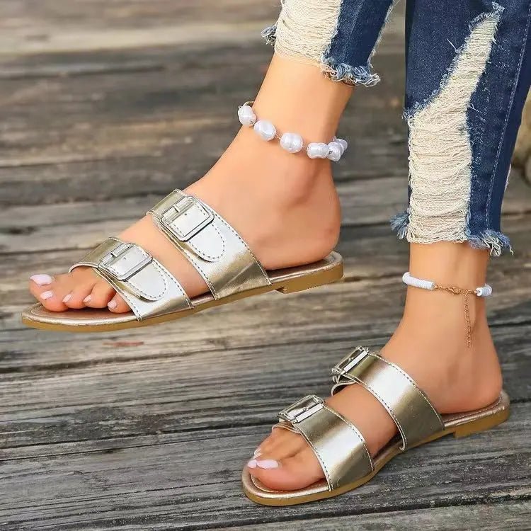 Open Toe Double Buckle Sandals - GlossiChic CollectionShoes & Accessories