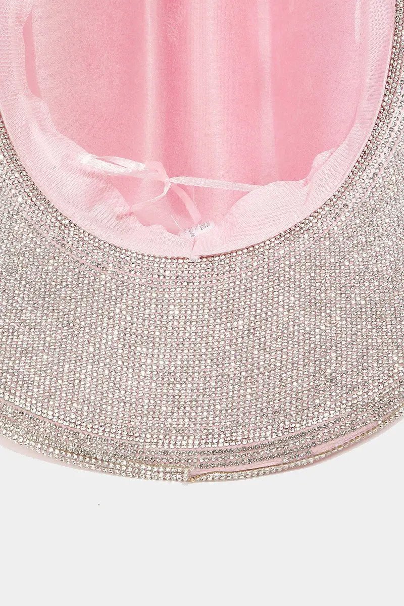 Pave Rhinestone Trim Faux Suede Hat - GlossiChic CollectionBelts & Hats