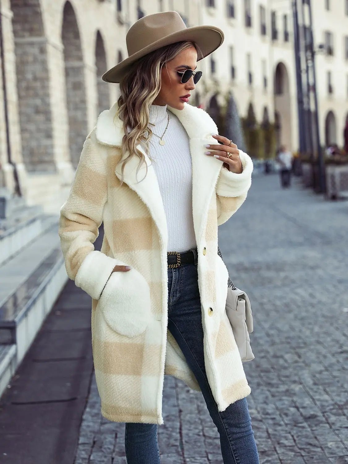 Plaid Button Down Coat with Pockets - GlossiChic CollectionCoats & Jackets