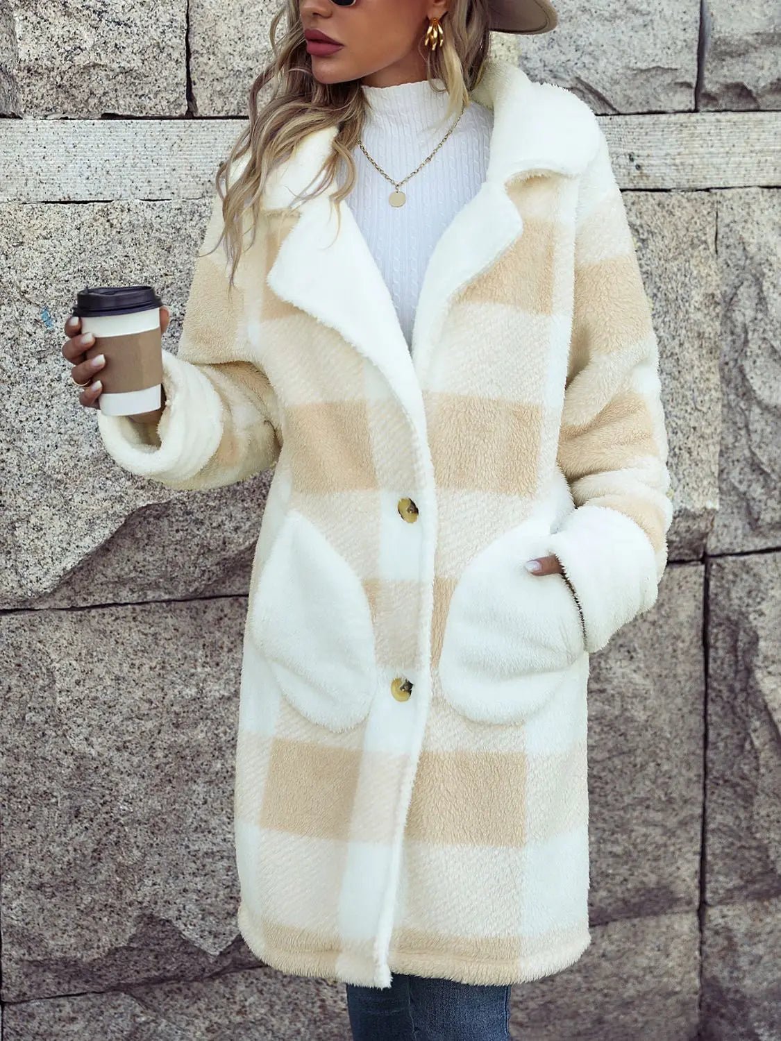 Plaid Button Down Coat with Pockets - GlossiChic CollectionCoats & Jackets
