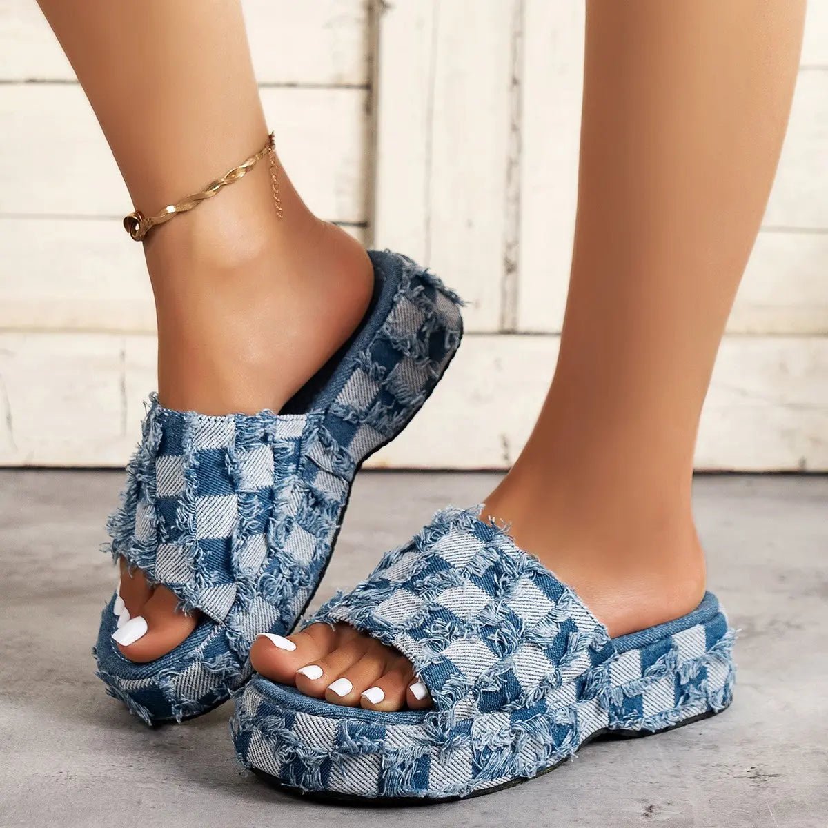 Plaid PU Leather Platform Sandals - GlossiChic CollectionShoes