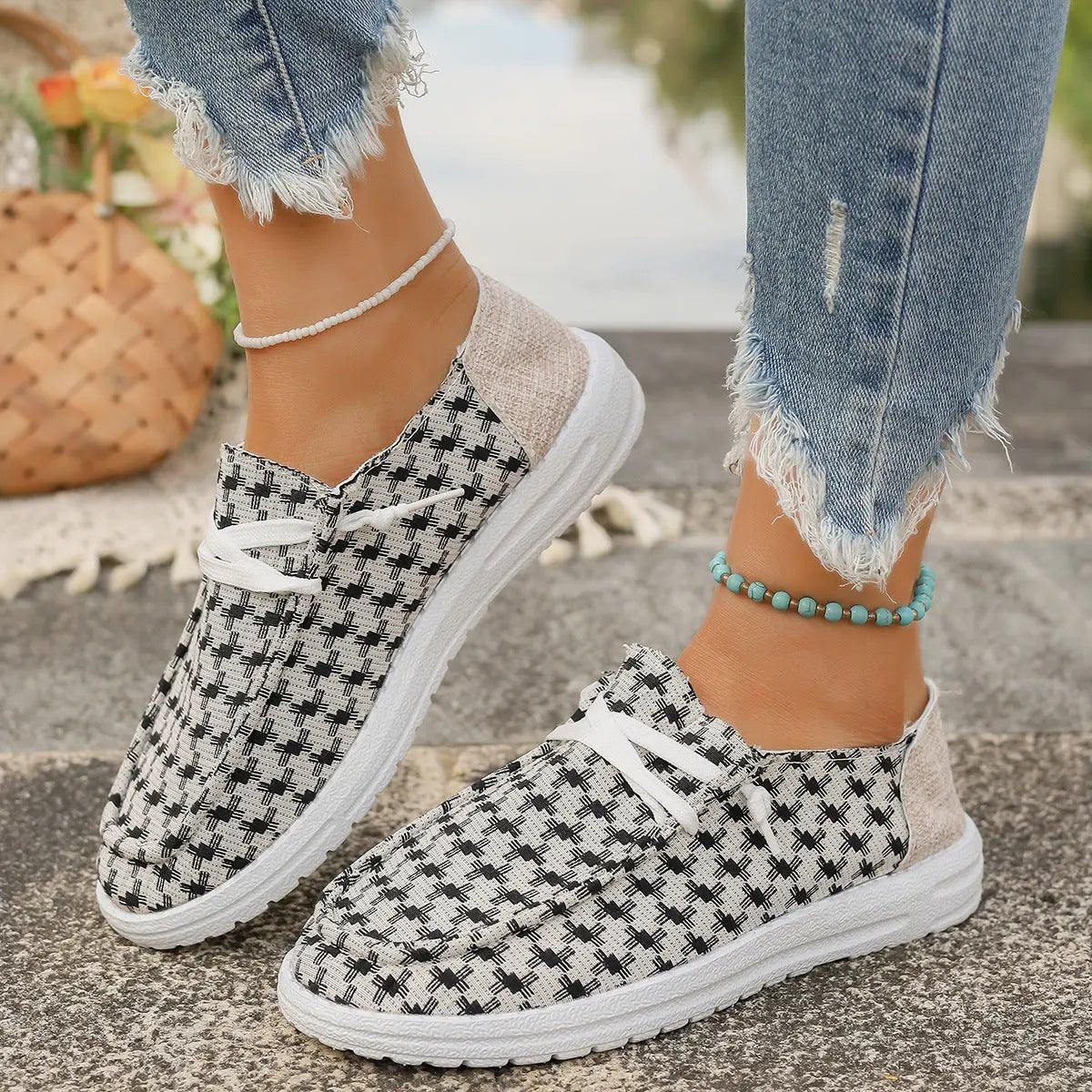 Plaid Round Toe Canvas Slip - Ons - GlossiChic CollectionShoes
