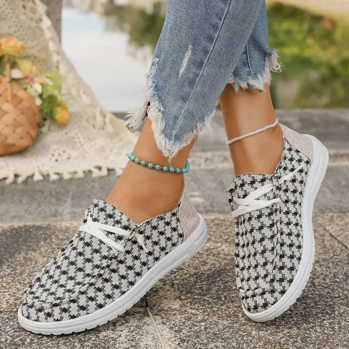 Plaid Round Toe Canvas Slip - Ons - GlossiChic CollectionShoes