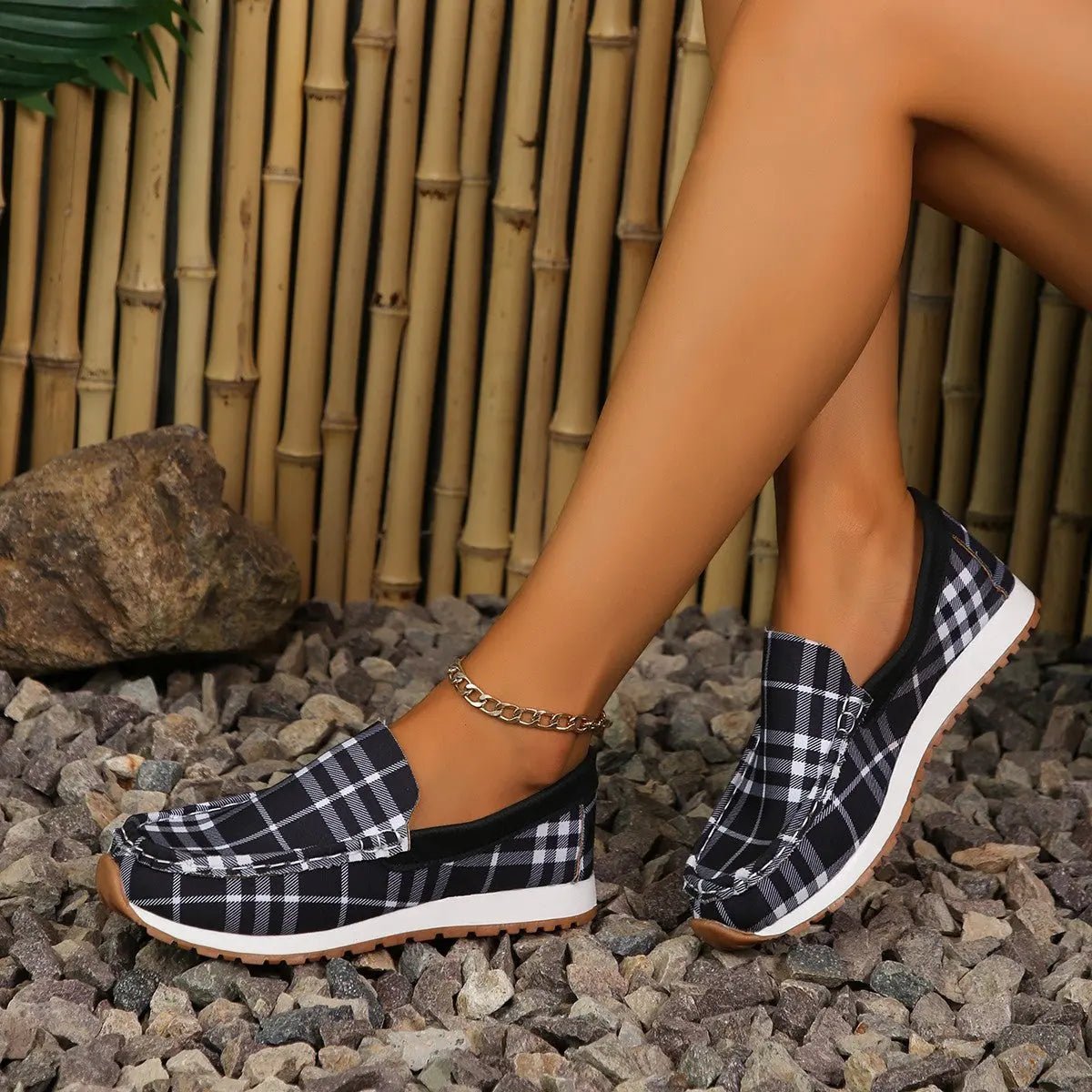Plaid Round Toe Slip - Ons - GlossiChic CollectionShoes