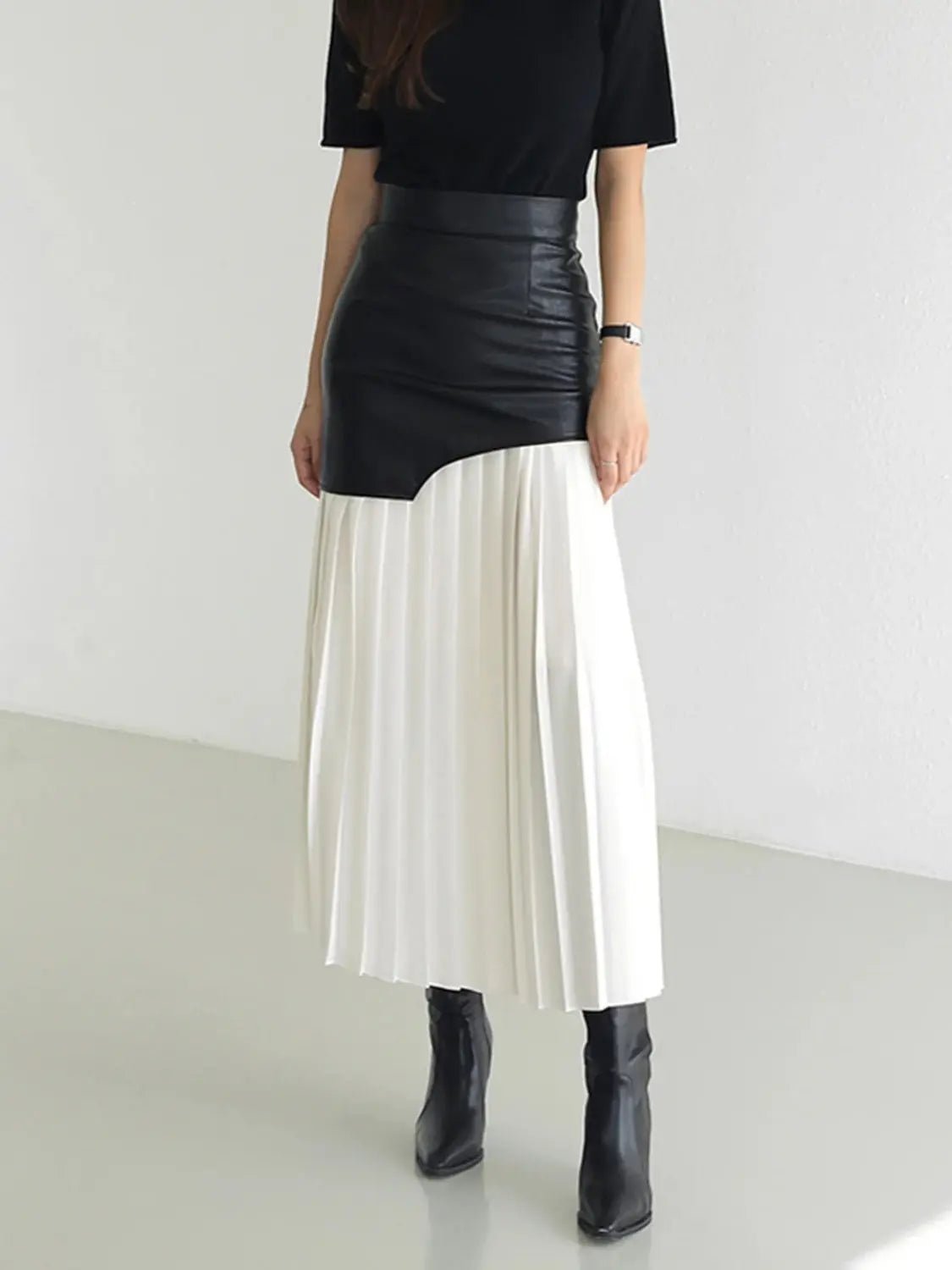 Pleated Contrast High Rise Skirt - GlossiChic CollectionDresses