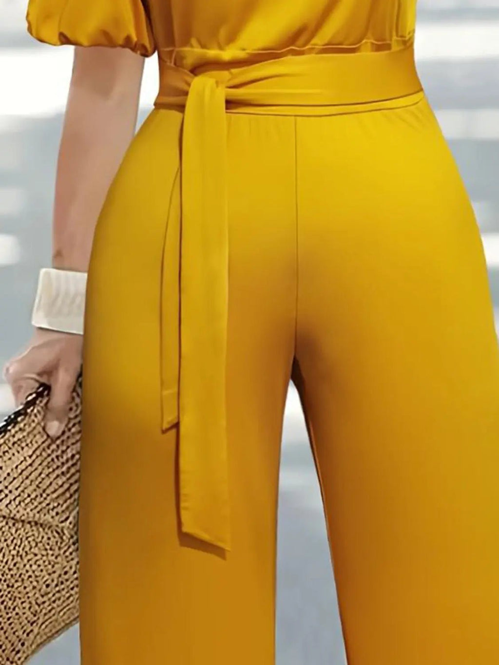 Plus Size Single Shoulder Tie Waist Jumpsuit - GlossiChic Collection Gold / 1XL GlossiChic Collection Jumpers & Rompers