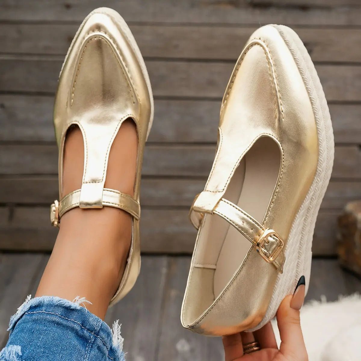 Point Toe Flats Loafers - GlossiChic Collection Gold / 37(US6) GlossiChic Collection Shoes