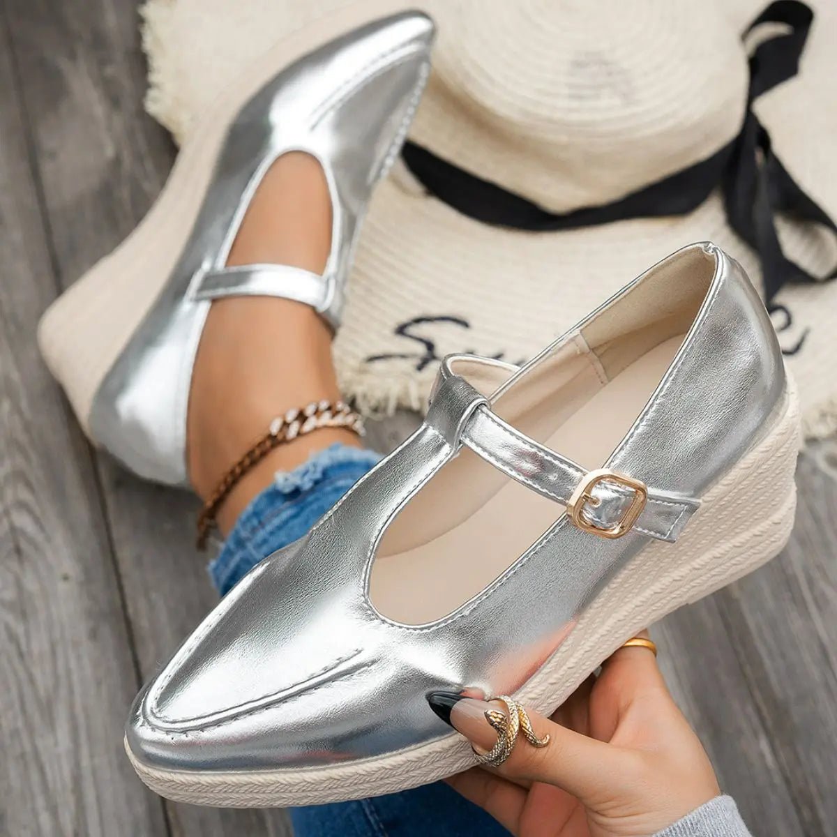 Point Toe Flats Loafers - GlossiChic Collection Silver / 36(US5) GlossiChic Collection Shoes